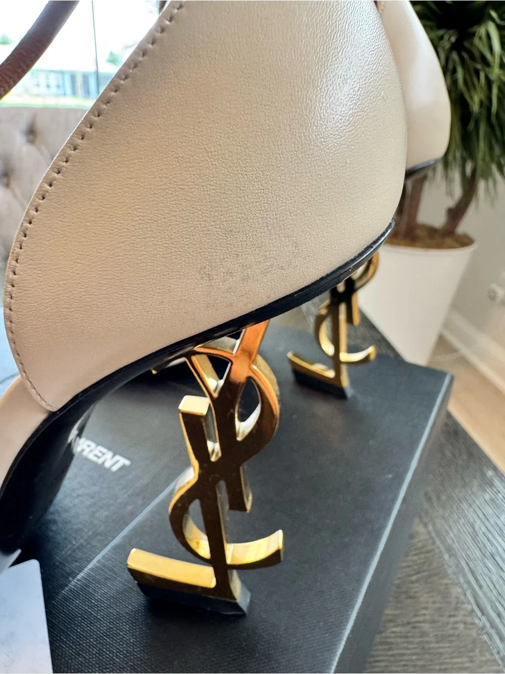 Saint Laurent Cream Opyum 110 YSL Logo Heel Sandal 38.5 8 - Picture 6 of 12